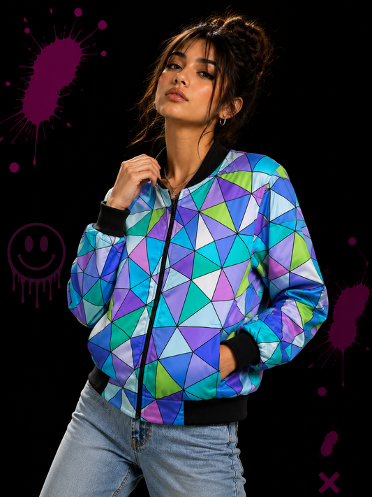 Chromatic Chaos - Bomber Jacket for Her | KrookedVibe