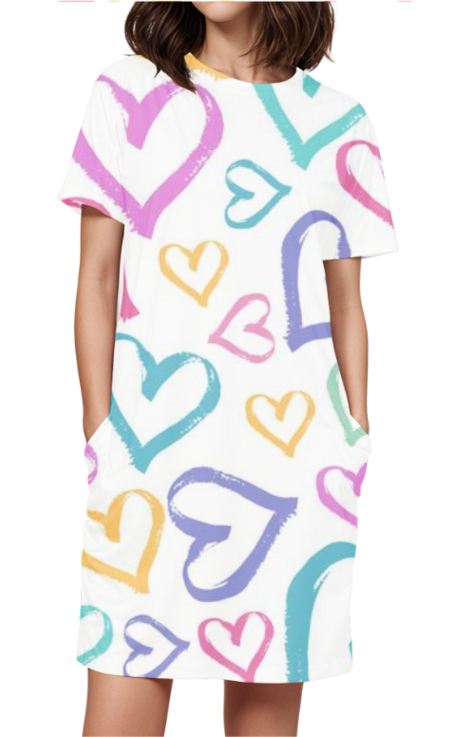 This stunning dress features a vibrant heart print design, making it a perfect blend of elegance and comfort. Made from high-quality, breathable fabric, this dress is perfect for any casual or semi-formal occasion.