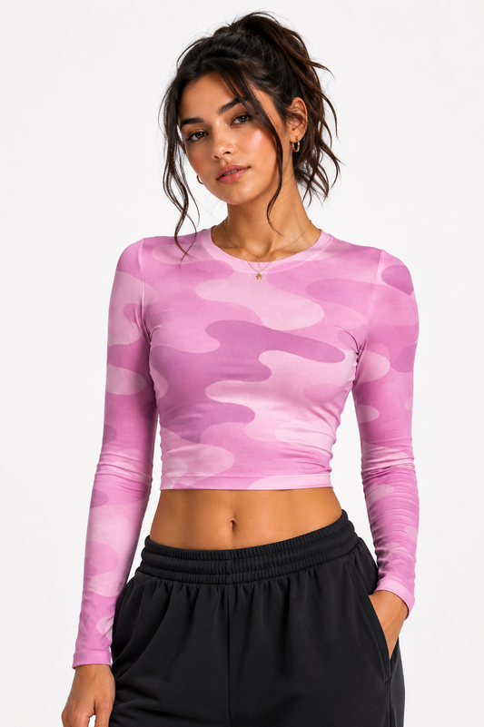 Blush Camo - Full Sleeve Crop top | KrookedVibe