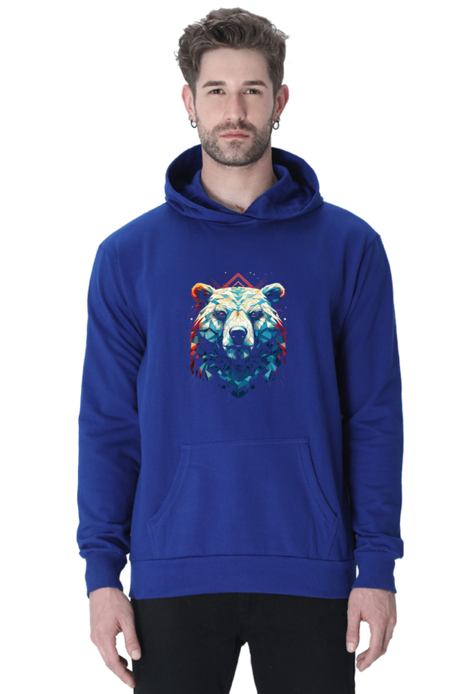 Cozy pullover hoodie in a soft fleece fabric, featuring a front kangaroo pocket, adjustable drawstring hood, and ribbed cuffs and hem for a snug fit.