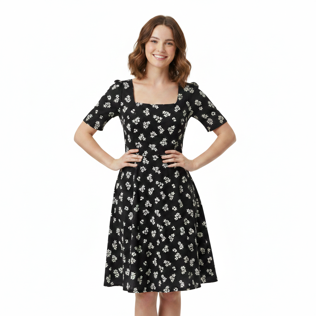 Monochrome Meadow - A line Dress