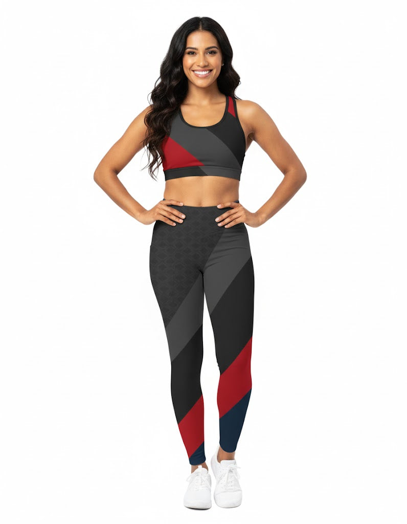 Stripped Red - Gym Legging and Sports Bra ( Combo)